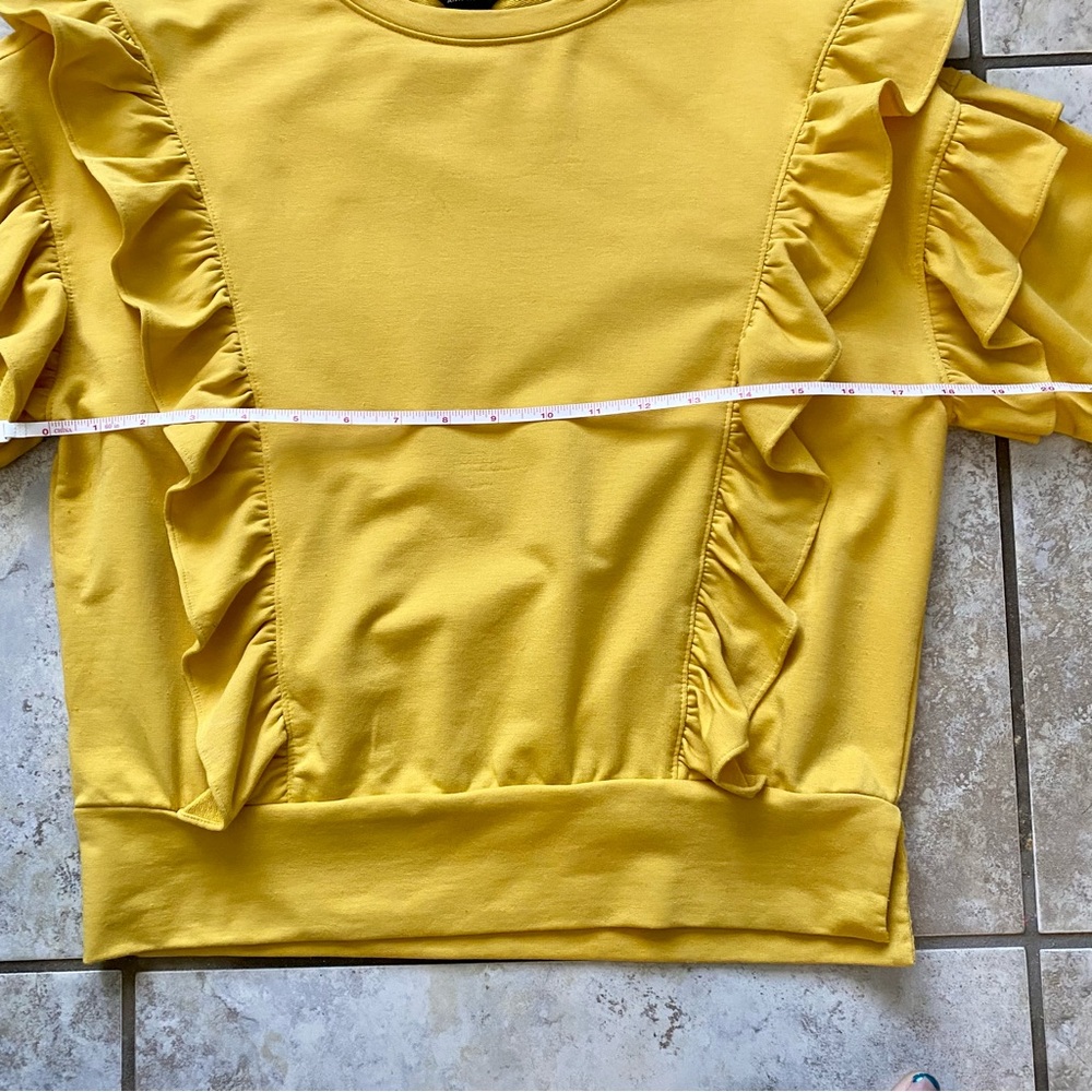 Women’s Ann Taylor Mustard/Yellow Ruffle Sweatshirt sz XS [g86] - Picture 3 of 7